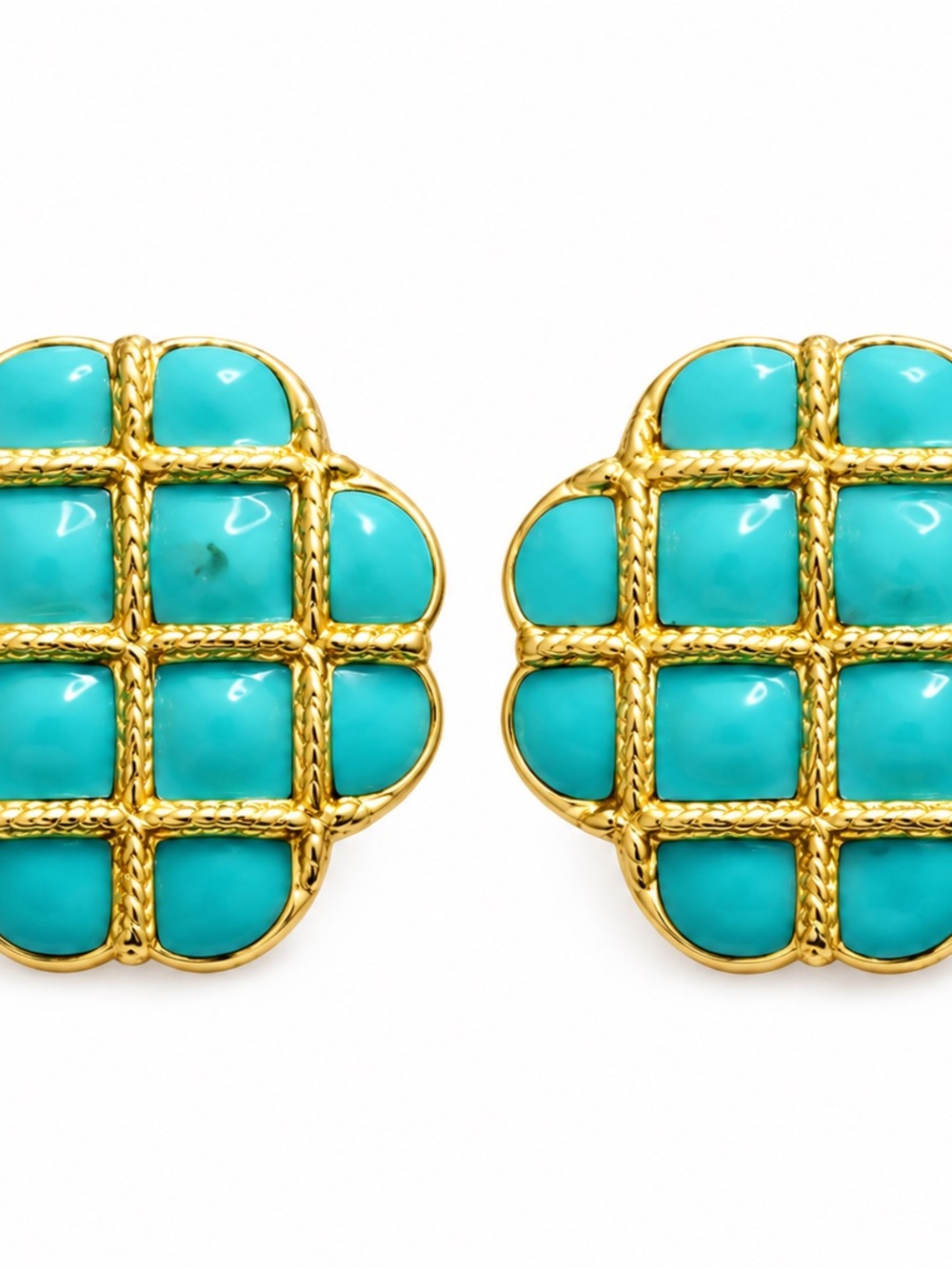 Turquoise Grid Gold-Plated Earrings - Women Jewelry